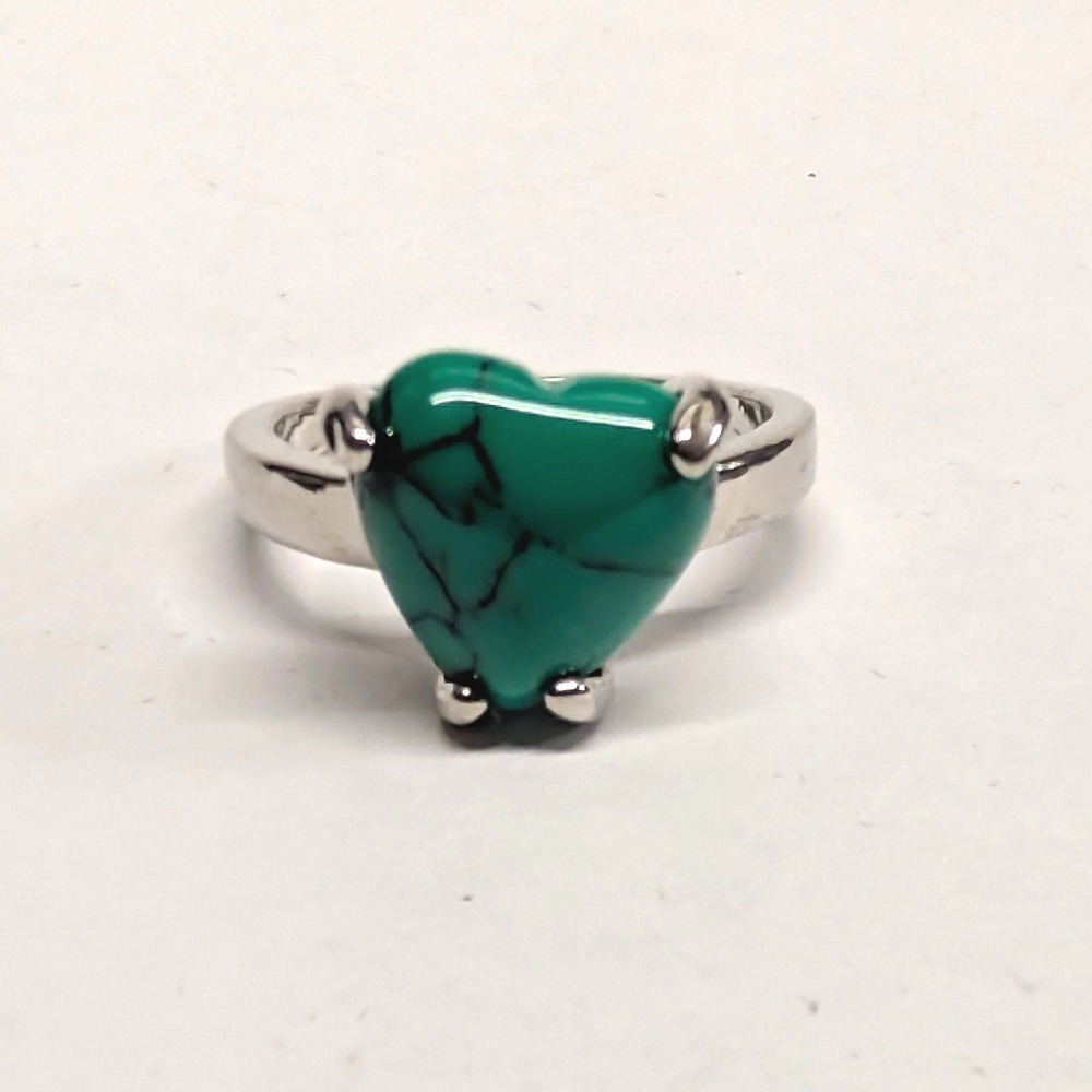 New Heart Faux Turquoise Ring Plus Size 8 Silver Tone Teal Boho‎ Statement Love